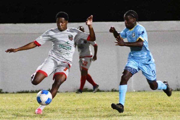New Generation FC (white and orange) took on Gros Islet Youth Lions (Photo credit: MYDS)