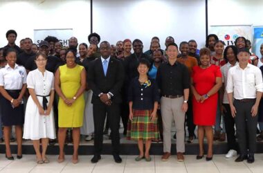 H.E. Nicole Su, Taiwan’s Ambassador to Saint Lucia, joins Hon. Kenson Casimir, Minister for Education, Youth Development, Sports and Digital Transformation, Mrs. Selena Chang, Deputy Counselor at the Embassy of the Republic of China (Taiwan) in Saint Lucia, Ms. Yiwen Chiu, Third Secretary at the Embassy of the Republic of China (Taiwan) in Saint Lucia, other officials and prospective scholarship applicants at the briefing.