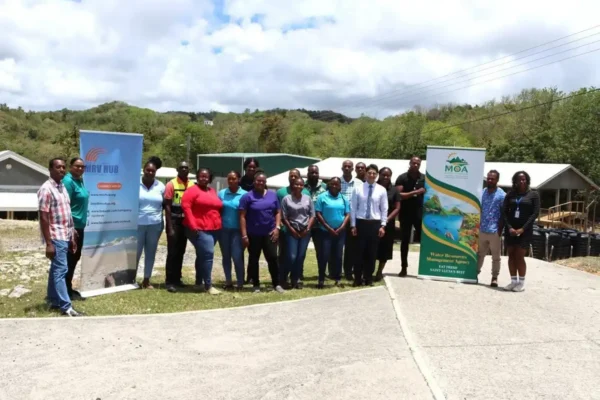 Mr. Daniel Lee, Chief of the Taiwan Technical Mission (TTM) in Saint Lucia, with Mr. Crispin d’Auvergne, Executive Director of the CCMRVH; Ms. Benise Joseph, Deputy Director of the CCMRVH; and other workshop participants at the National Greenhouse Gas Inventory Validation Workshop held at the Volet Agricultural Station in Micoud on Friday, May 22, 2026.