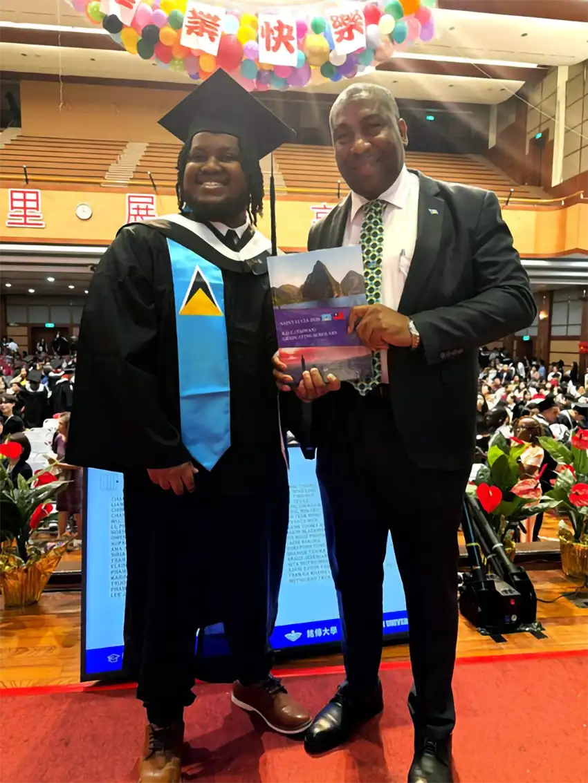 Ajani Francis in the company of H.E Robert Lewis [Photo credit : Taiwanese Embassy] 