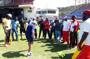 Bob Carter conducts coaching sessions with local players [Photo credit: Saint Lucia Cricket]