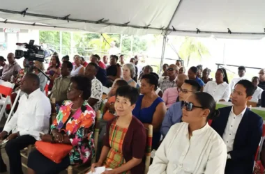 H.E. Nicole Su, Taiwan’s Ambassador to Saint Lucia, joins Hon. Alva R. Baptiste, Minister for External Affairs, International Trade, Civil Aviation and Diaspora Affairs, and Parliamentary Representative for Laborie/Augier, Dame Pearlette Louisy, Governor General Emerita, Mr. Louis Tsou, Project Manager for the Community Business Revitalization Project at the Taiwan Technical Mission, and others, at the Iconic Laborian unveiling ceremony.
