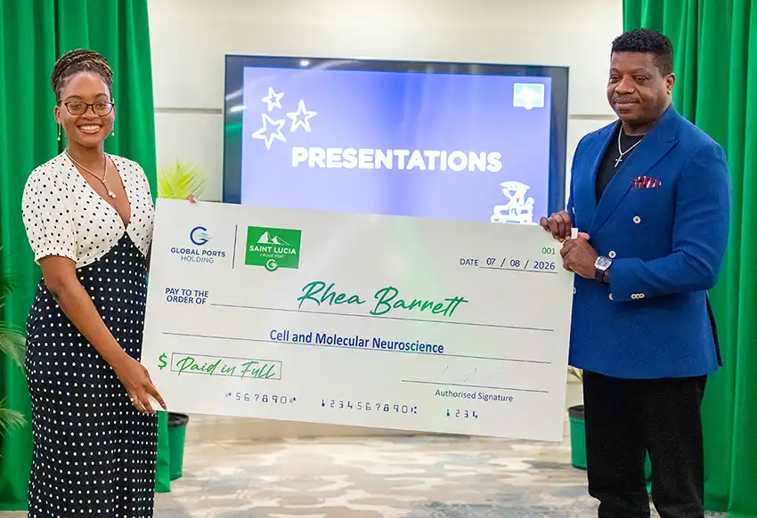 (Left to right): Rhea Barrett and Dr. Sean Matthe, Chairman of the Board of Saint Lucia Cruise Port [Photo Credit: SLCP]