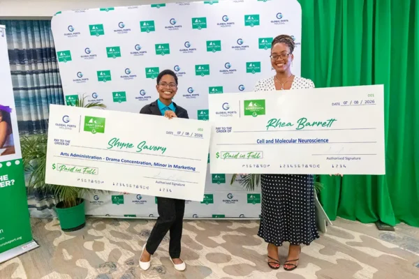 (Left to Right): SLCP Scholarship awardees Shyne Savory and Rhea Barret [Photo Credit: SLCP]