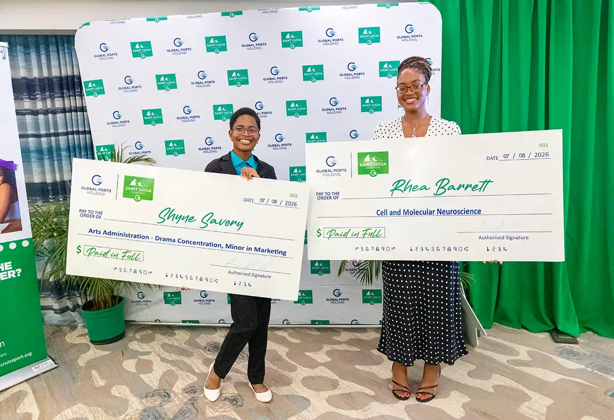 (Left to Right): SLCP Scholarship awardees Shyne Savory and Rhea Barret [Photo Credit: SLCP]