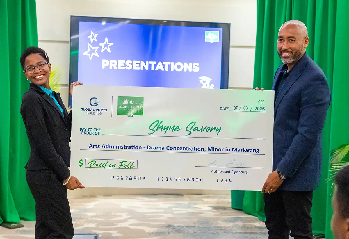 (Left to Right): Shyne Savory and Lancelot Arnold, General Manager, Saint Lucia Cruise Port [Photo Credit: SLCP]
