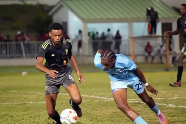 Soufriere takes on M Valley in SPFL action , at the FBLG [Photo credit : SPFL]