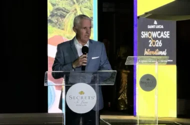 Carl Ainscough, Secrets St Lucia General Manager addressed the gathering. [Photo credit: Caribbean Pulse]