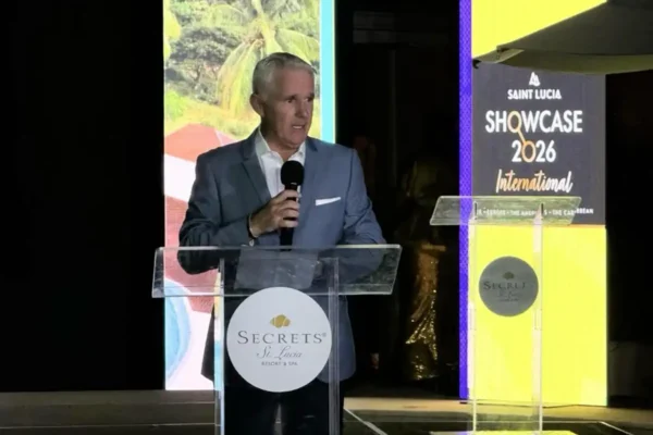 Carl Ainscough, Secrets St Lucia General Manager addressed the gathering. [Photo credit: Caribbean Pulse]