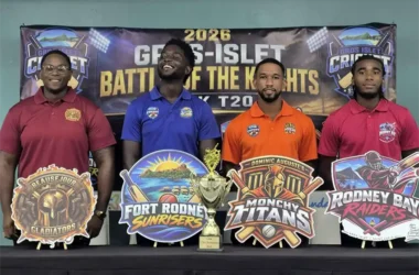 Team captains promote their respective sides - (from left to right), Jard Goodman, Kimani Melius, Dominic Auguste and Lee John [Photo credit: GICA]
