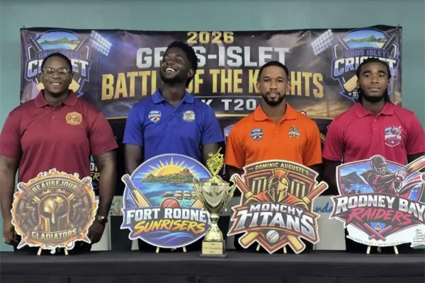 Team captains promote their respective sides - (from left to right), Jard Goodman, Kimani Melius, Dominic Auguste and Lee John [Photo credit: GICA]
